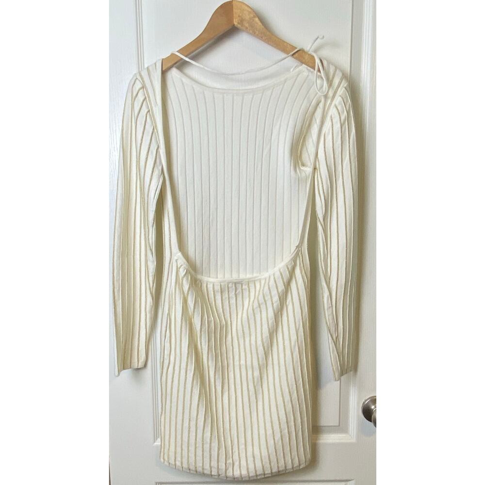 Princess Polly Leon White Gold Striped Open Back Bodycon Mini Dress Size M/L - Picture 3 of 10